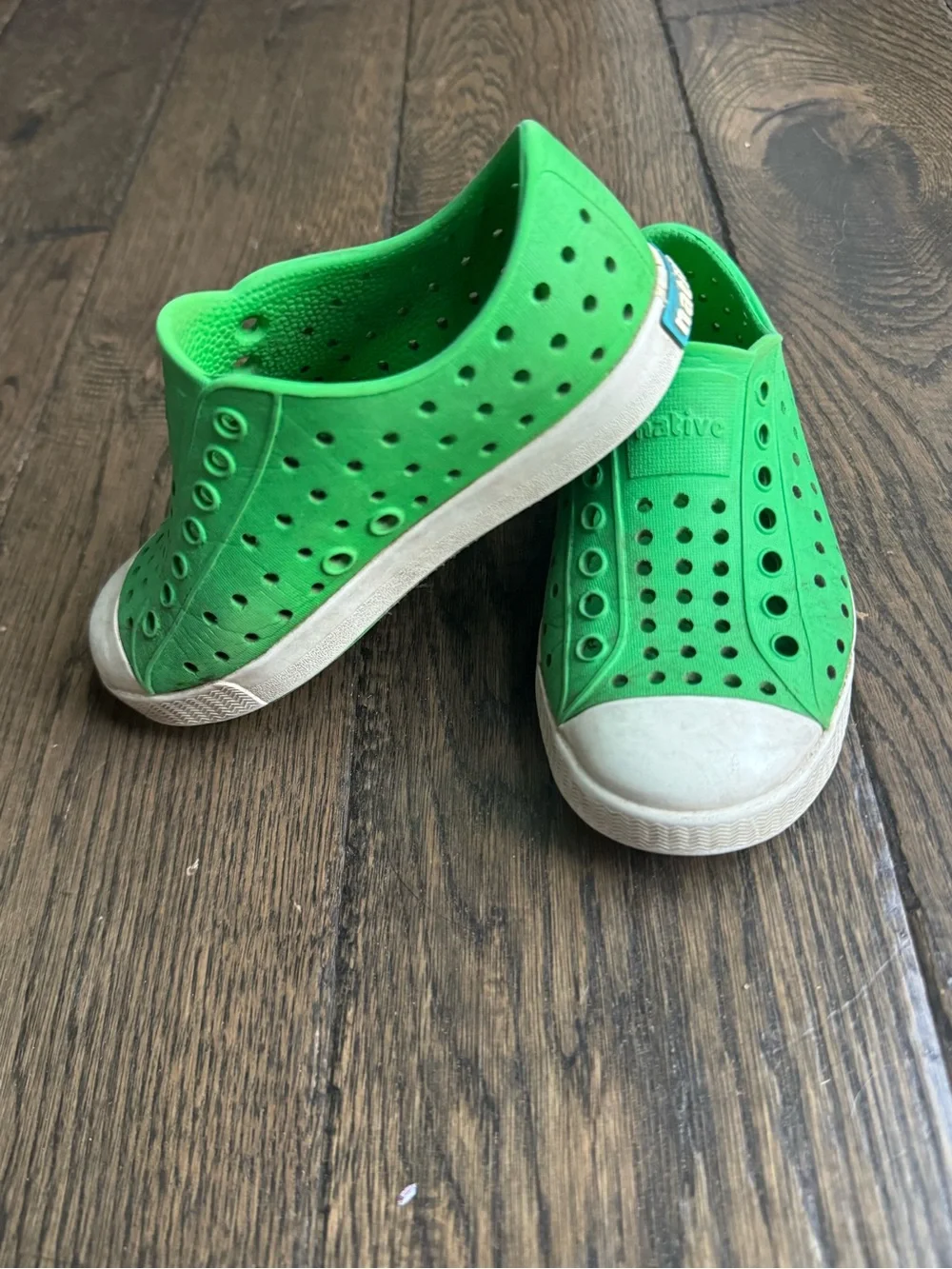 Native Kids Bright Green Slip-On Water Shoes with White Toe